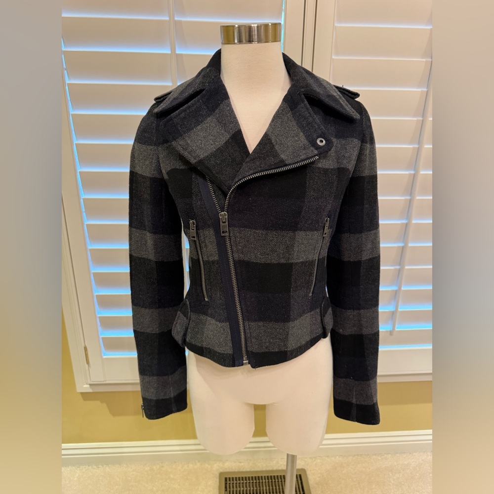 American Eagle Y2K Plaid Cross Zip Moto Jacket (Size Small)